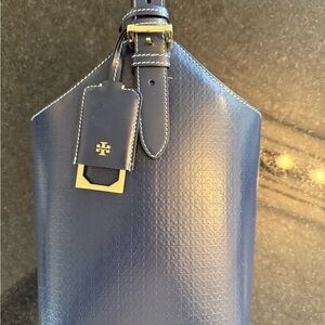 Tory Burch Navy Textured wine tote with bottle opener